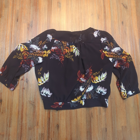 Madewell Wrap Top Blooming Oasis Plum 3/4 Sleeve Shirt Blouse Womens S - Picture 8 of 9